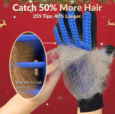 Hair removal tool with hair collected on it against a red background